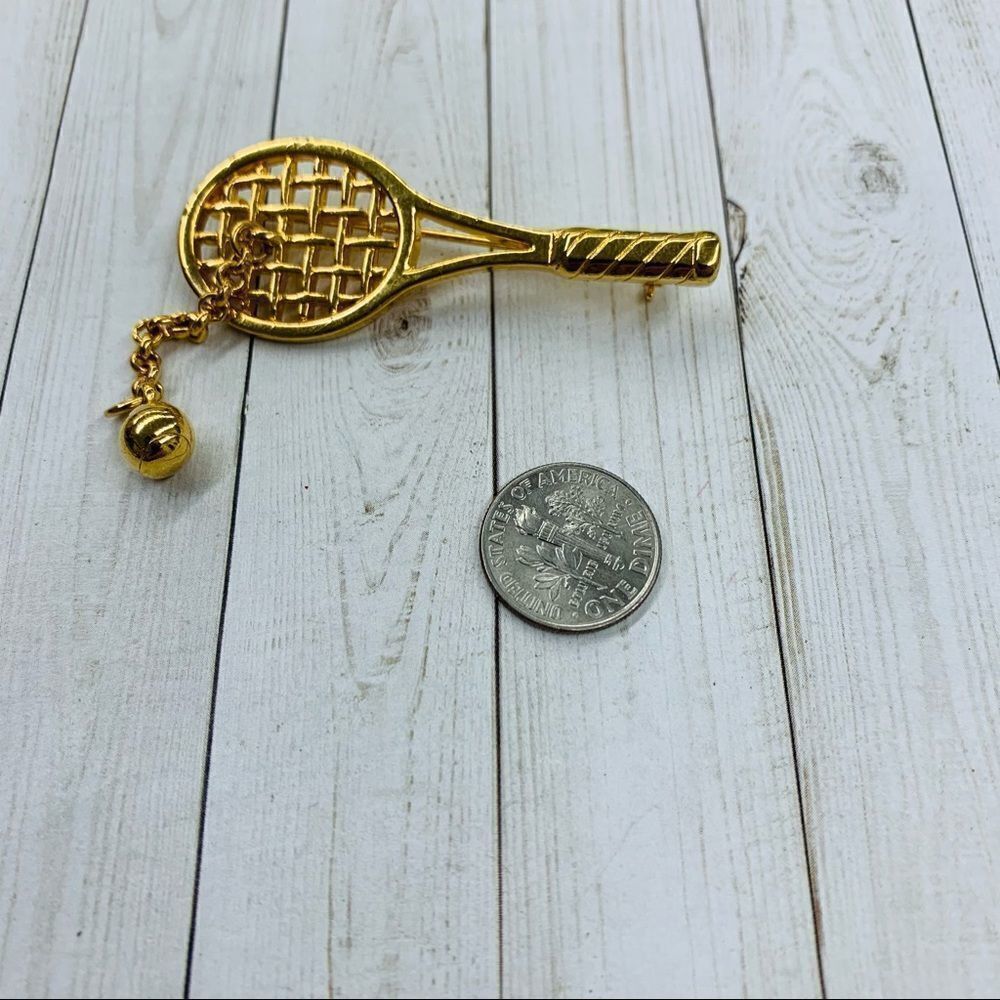 M Jent VTG Tennis Racket and Ball Brooch
